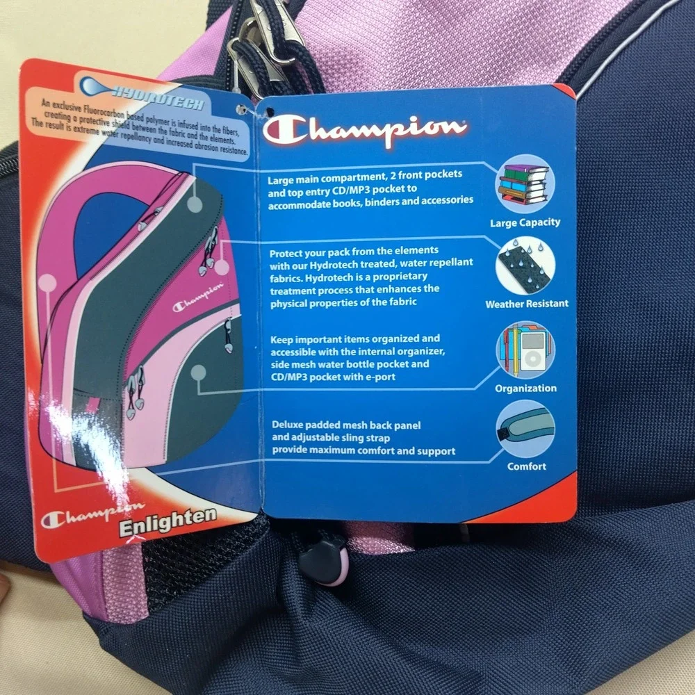 Champion Enlighten Sling Backpack Pink Navy Blue Hydrotech 11228HKV NWT
